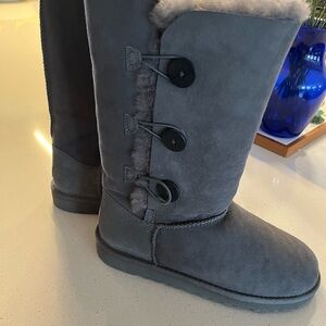 UGG Gray Button Suede Winter Boots